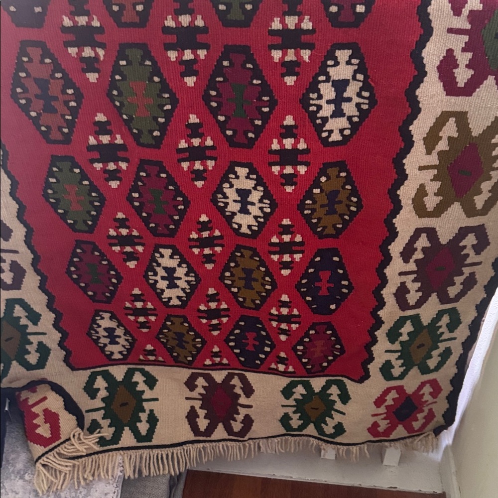Handwoven Red Geometric Kilim Throw - Unbranded